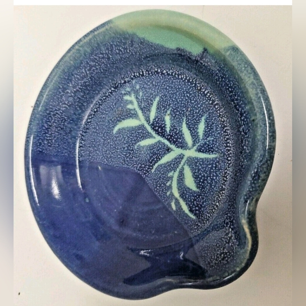 Studio Art Pottery 4.5" Dish w/ Speckled Blue& Green Glaze Dated & Signed